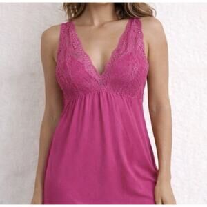 Fleur’t Belle Epoque Chemise Size XL – Romantic Hot Pink Lace Trim Sleepwear